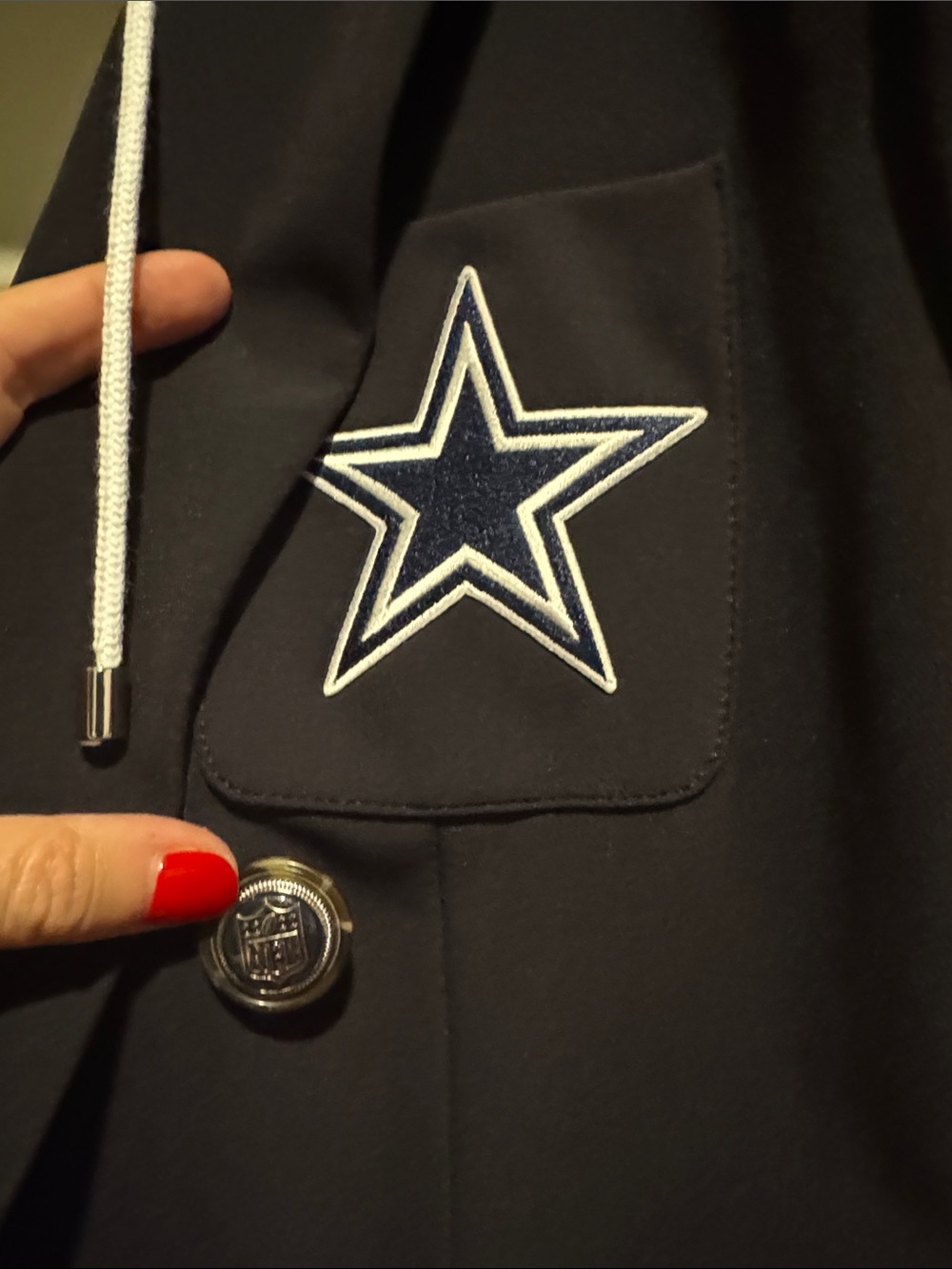 Veronica Beard Navy Double-Breasted Blazer with Hood Dallas Cowboys NFL - Picture 5 of 13